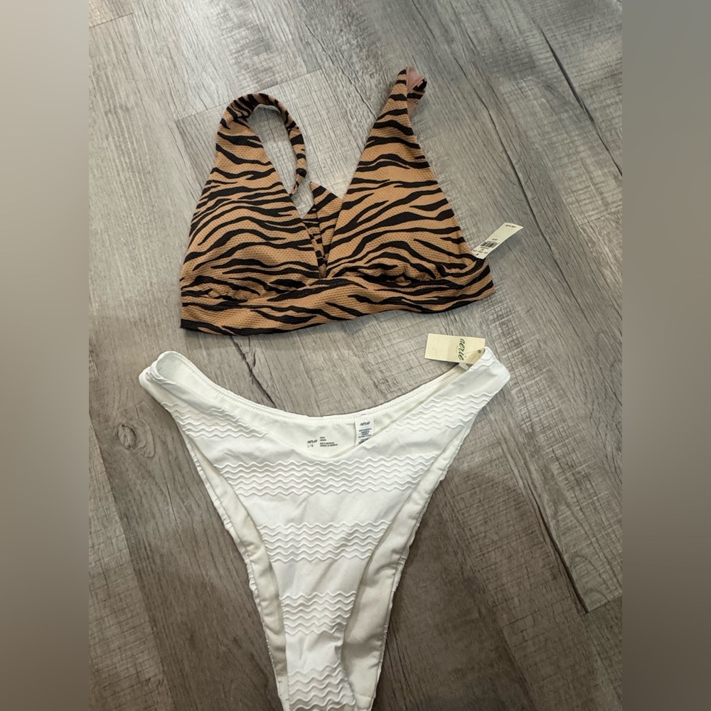 Aerie Brown and White Bikini Set